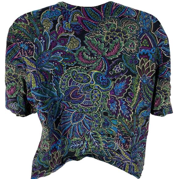 Vintage Norton McNaughton Button Up Blouse 12 Blue Purple Short Sleeve 80s Retro - Picture 2 of 5